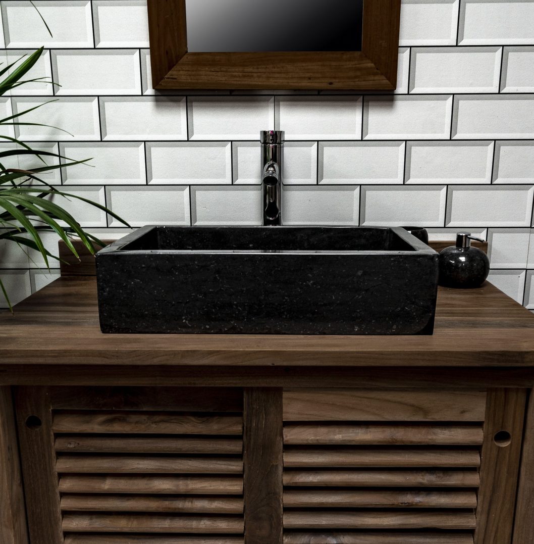 Black Polished Rectangular Stone Sink - 50 x 35 x 12cm.