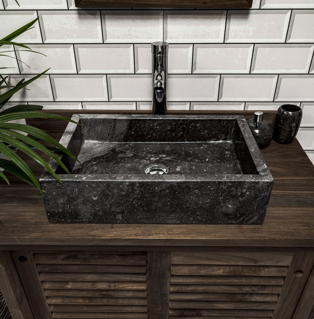 Grey Polished Rectangular Stone Sink - 50 x 35 x 12cm.