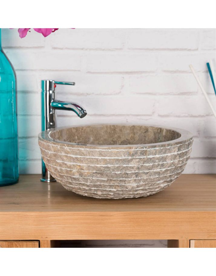 Grey Bowl Sink with Hand Carved Pattern!