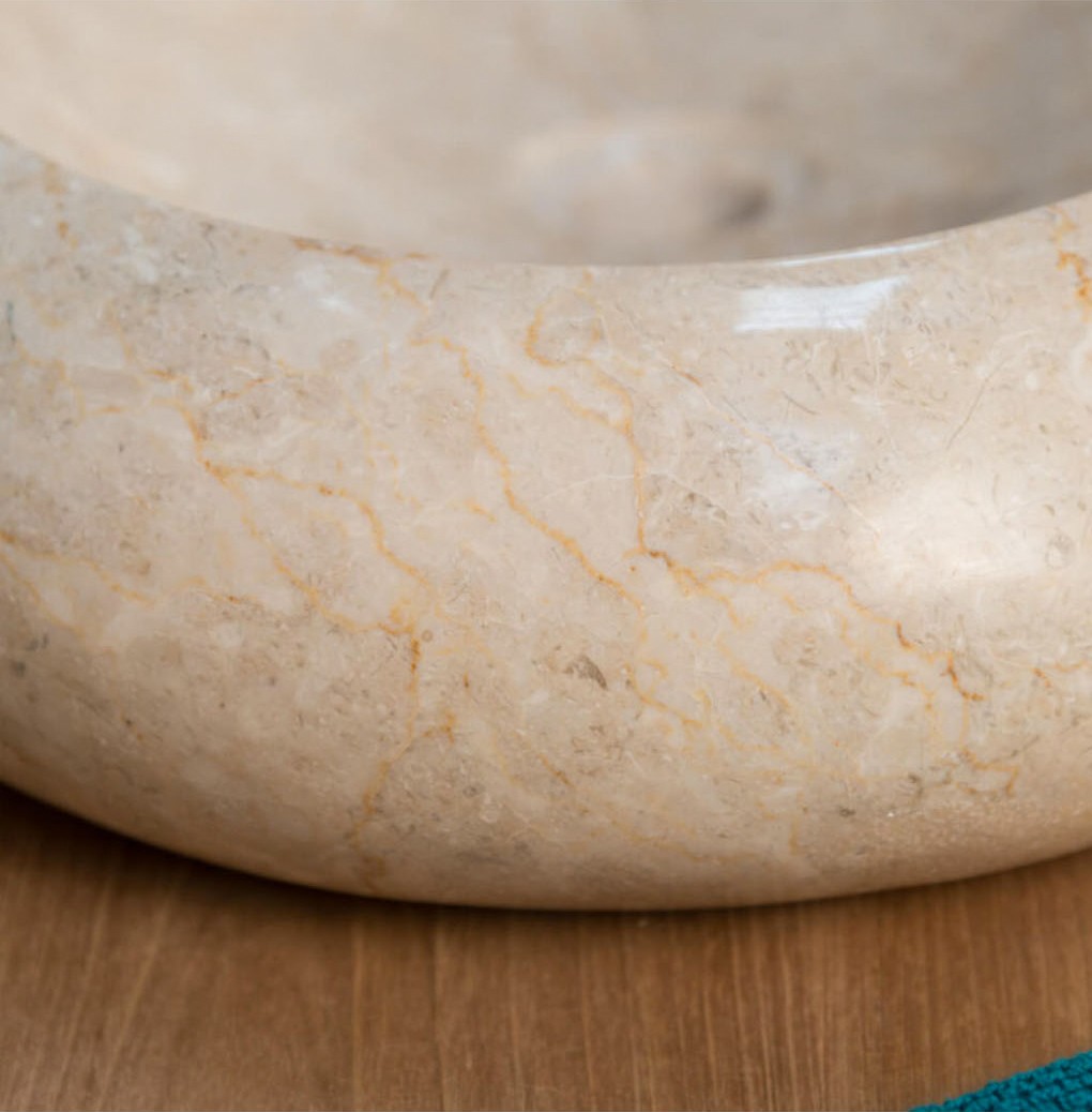 Large Cream Marble Donut Stone Sink - 60 x 40 x 12cm.