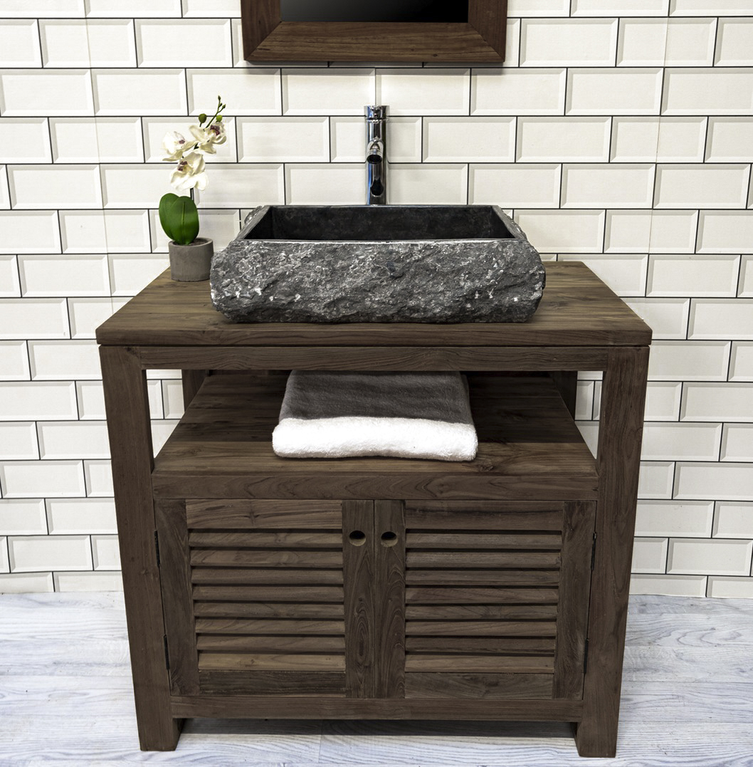 The 'Sorok' Reclaimed Teak Washstand with Louvered Cupboards