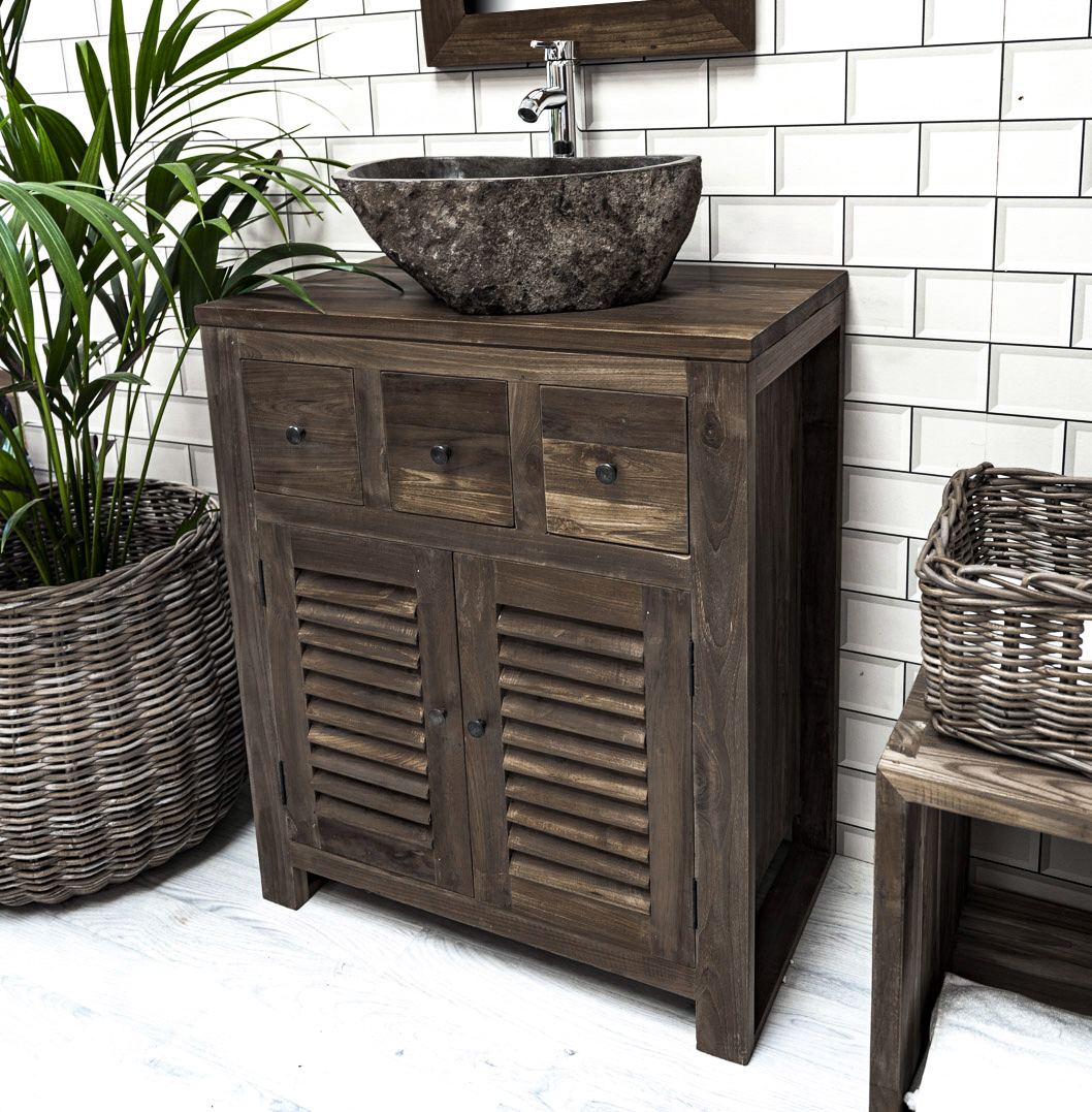 The 'Duduk' Reclaimed Teak Washstand with Louvered Cupboards