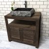 The 'Sorok' Reclaimed Wood Vanity Unit with Louvered Cupboards