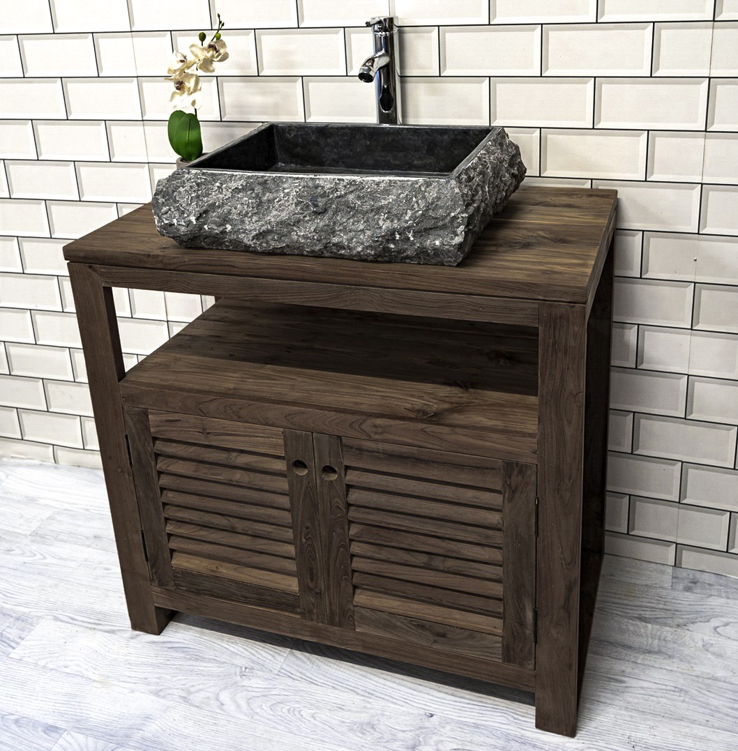 The 'Sorok' Reclaimed Wood Vanity Unit with Louvered Cupboards