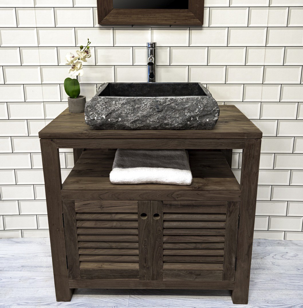 The 'Sorok' Reclaimed Wood Vanity Unit with Louvered Cupboards