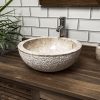 Cream Hammered / Polished Basin. Marble Sink - 40 x 15cm.