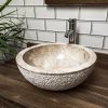 Cream Hammered / Polished Basin. Marble Sink - 40 x 15cm.