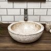 Cream Hammered / Polished Basin. Marble Sink - 40 x 15cm.