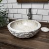 Cream Marble Bowl Sink with Carved Exterior 40 x 15cm