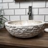 Cream Marble Bowl Sink with Carved Exterior 40 x 15cm