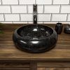 Black Full Polished Marble Donut Sink. 40 x 12cm.