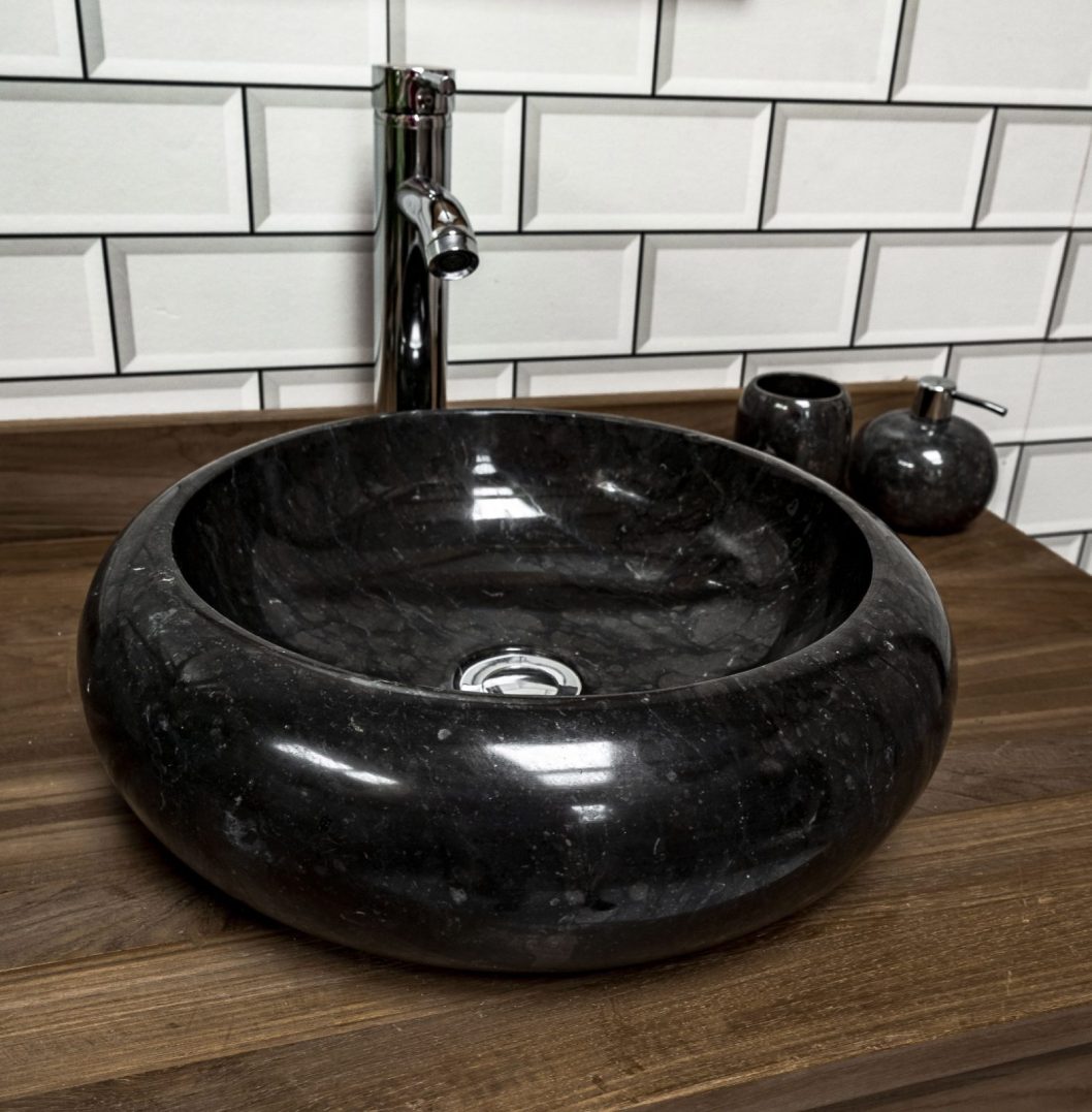Black Full Polished Marble Donut Sink. 40 x 12cm.