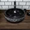 Black Marble Bowl Sink with Carved Exterior 40 x 15cm