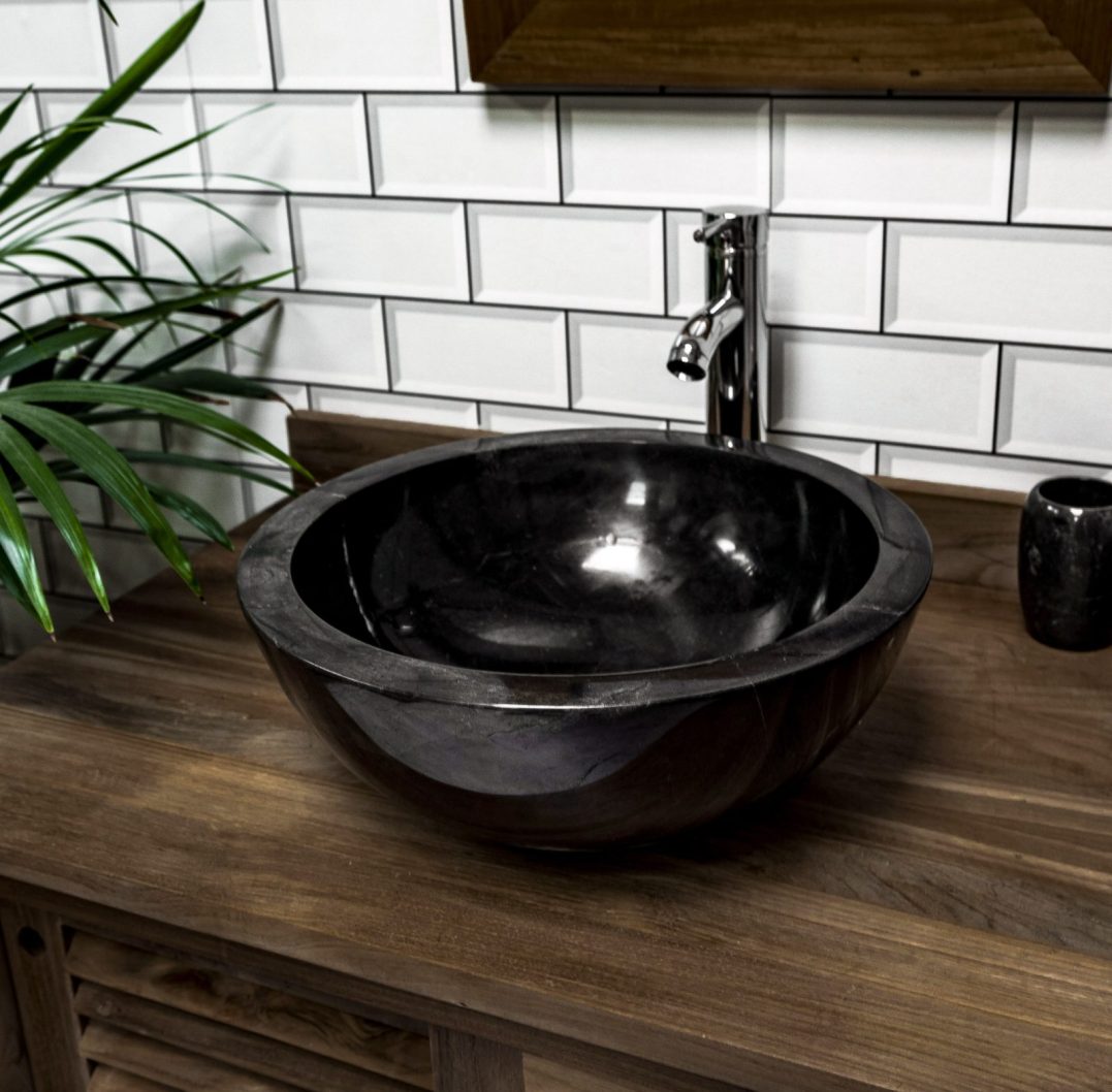 Polished Black Marble Bowl Sink 35 x 15cm