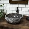 Grey Marble Bowl Sink with Carved Exterior 40 x 15cm