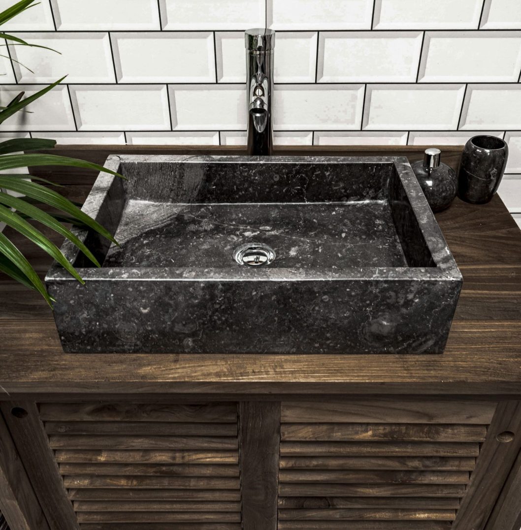 Grey Polished Rectangular Stone Sink - 50 x 35 x 12cm.