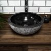 Black Hammered / Polished Basin. Marble Sink - 40 x 15cm.